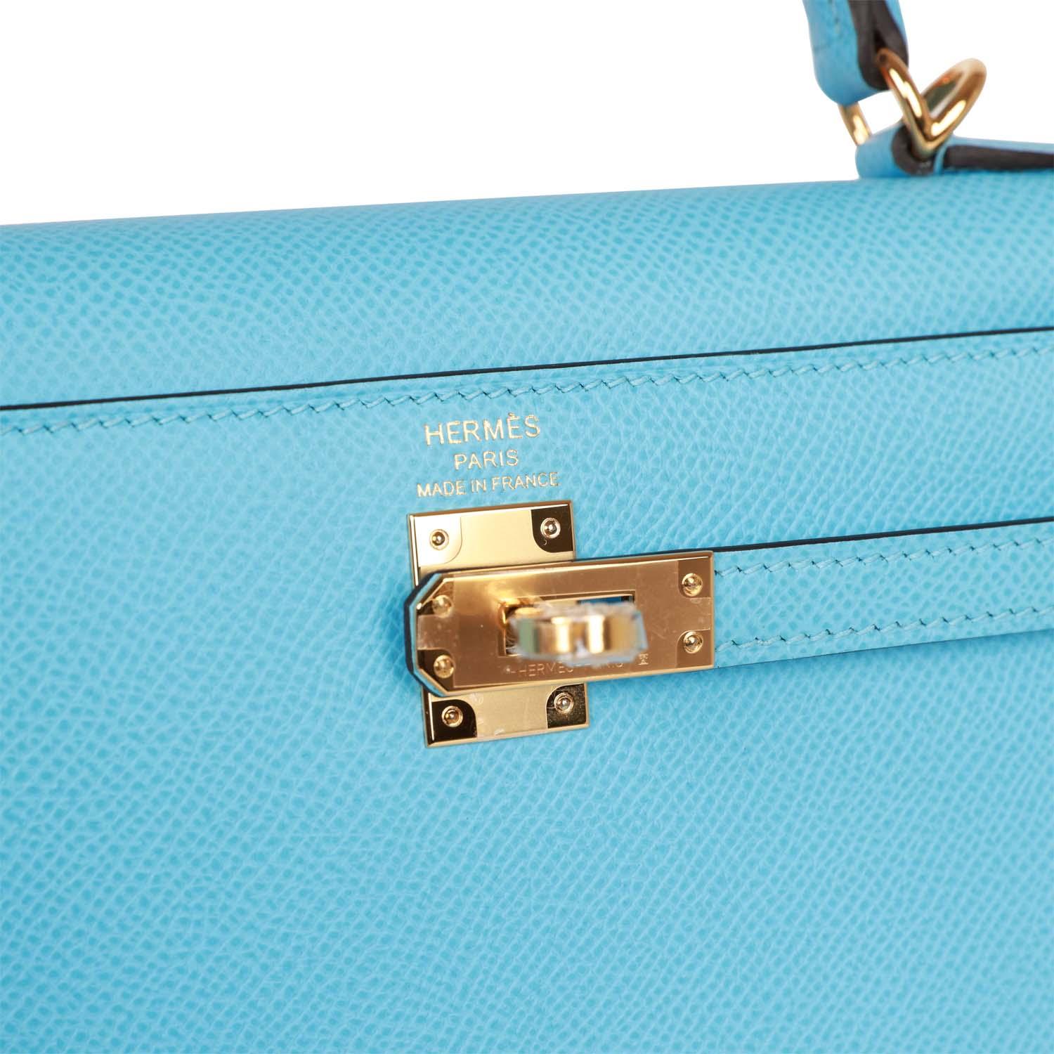 Hermes Kelly Sellier 25 Celeste Epsom Gold Hardware - sneakerlandnet