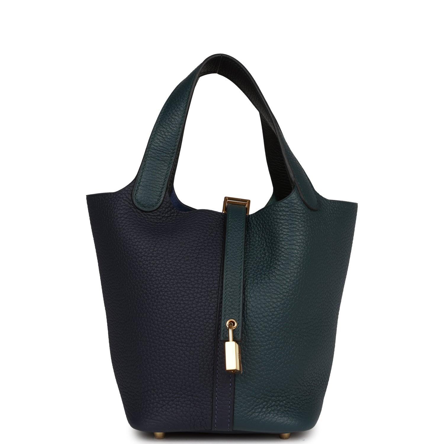 Picotin Lock 18 Casaque Bleu Nuit and Vert Cypress Clemence Gold Hardware Kilta bags