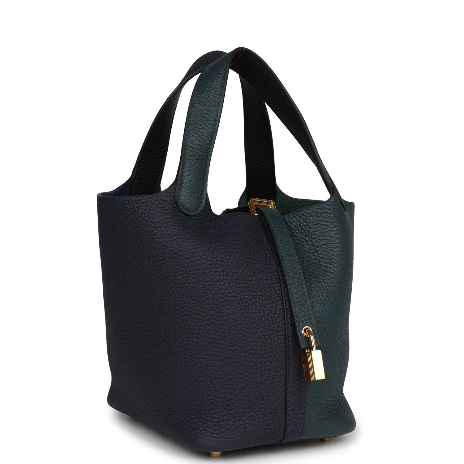 Picotin Lock 18 Casaque Bleu Nuit and Vert Cypress Clemence Gold Hardware Kilta bags