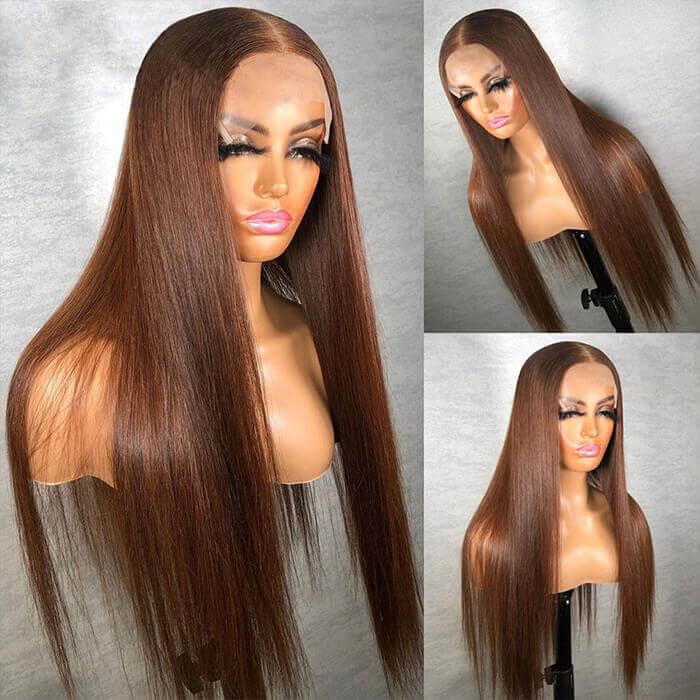 #4 Brown Wig Straight & Body Wave Natural Human Hair Wig Colored Lace Front Wigs - 1984brand