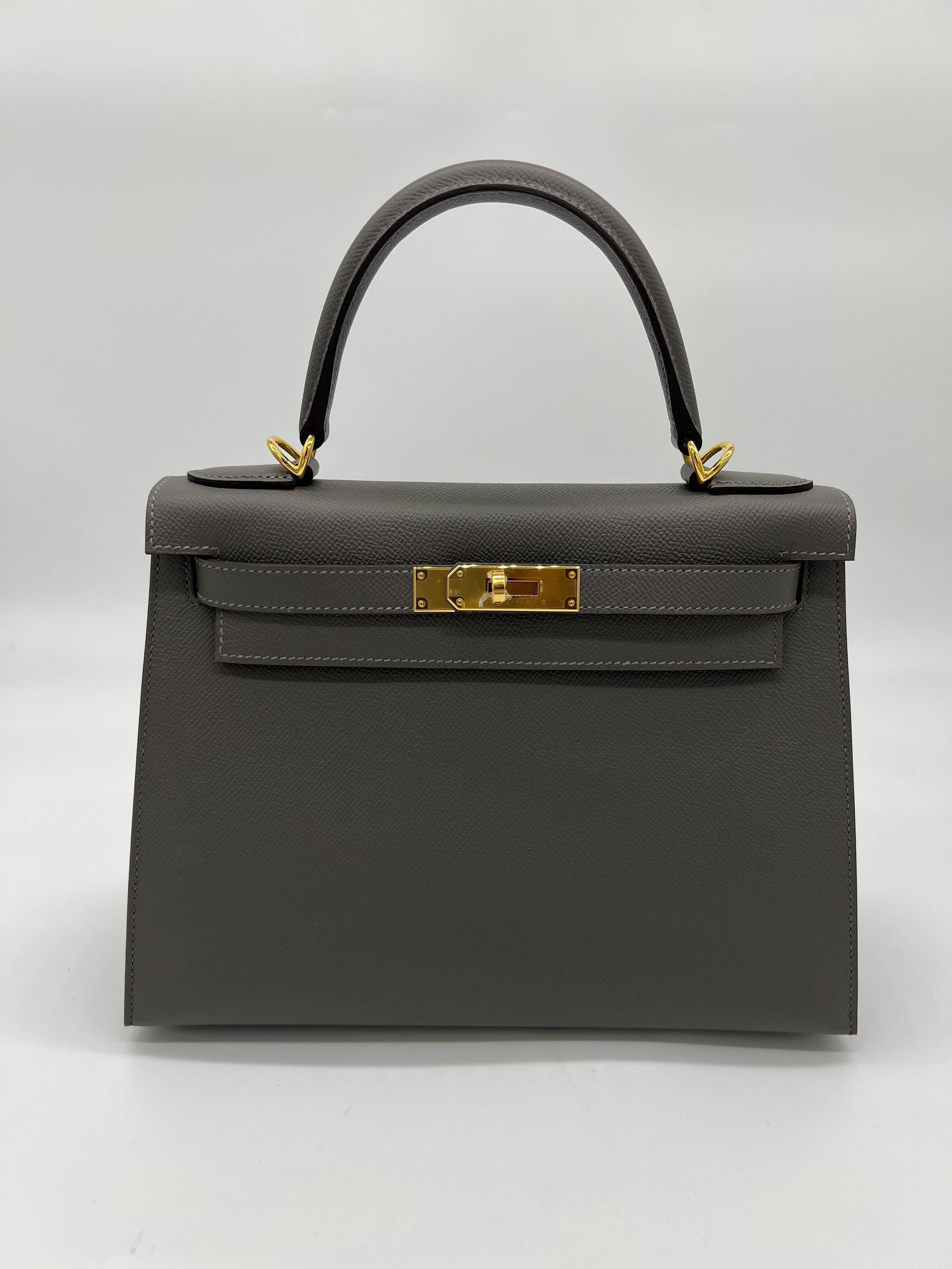 HRMS Kelly II Sellier 28 Gris Meyer Epsom Leather Kilta bags