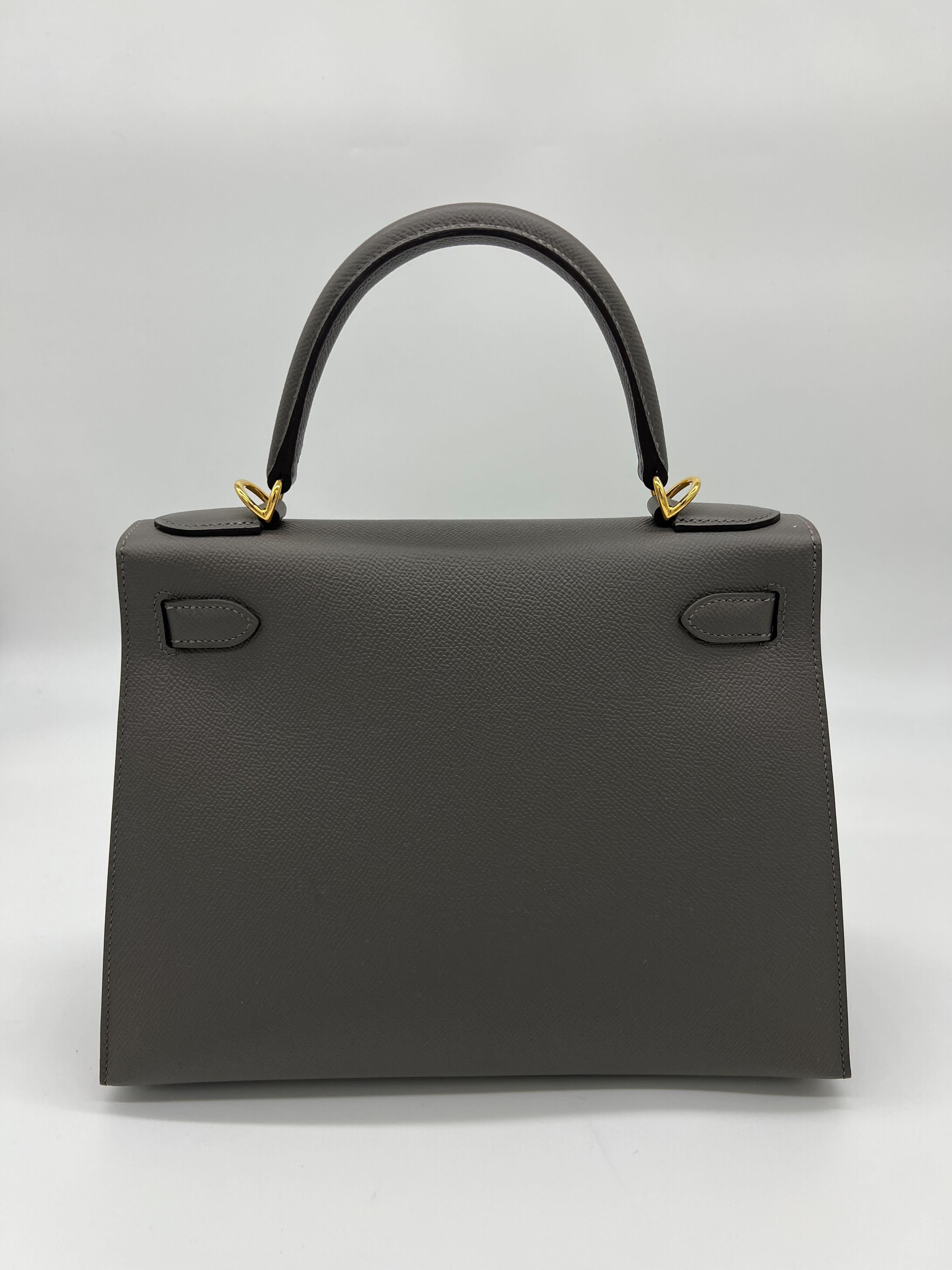 HRMS Kelly II Sellier 28 Gris Meyer Epsom Leather Kilta bags