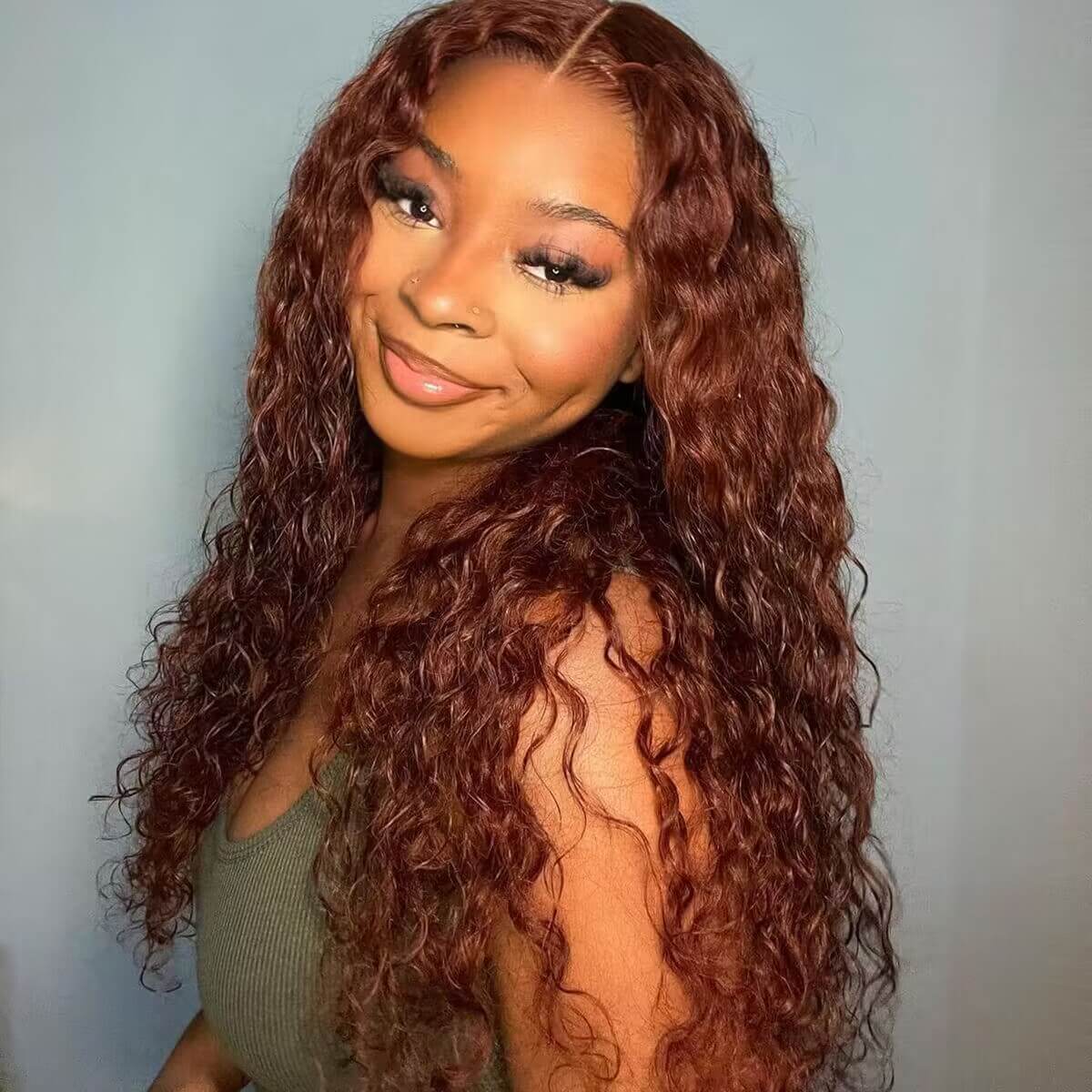 Water Wave 13x4 Lace Front Human Hair Wig and 8x5 HD Lace Glueless Wig #33 Reddish Brown Color Hermosa Hair