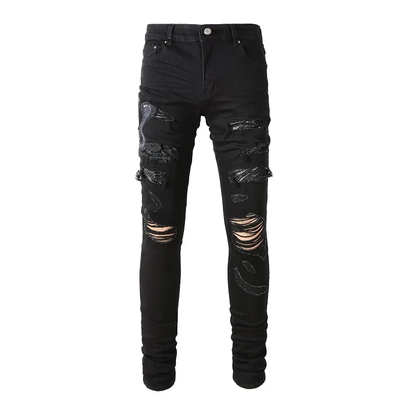 Ripped Leather Patch Jeans V2 - 1984brand