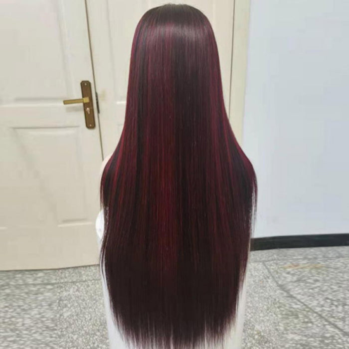 Black Wig With 99J Burgundy Highlight Mixed Colored 13*4/5x5 HD Lace Front Wigs Money Piece Hair Hermosa Hair