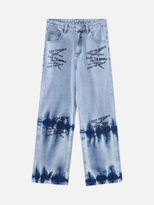 Niche Design Letter Embroidered Tie-dye Gradient Jeans SP240325YAFO