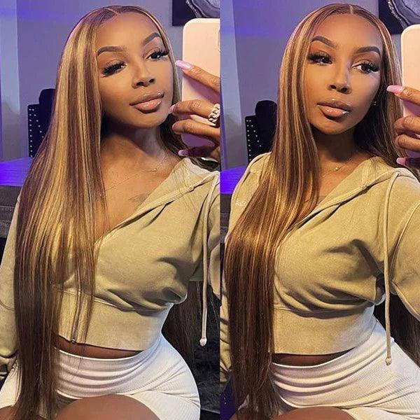 Ready & Go Blonde Highlight Straight Wig Upgrade 8*5 Pre Cut Lace Closure Wigs For Sale #P4/27 Color hermosahair