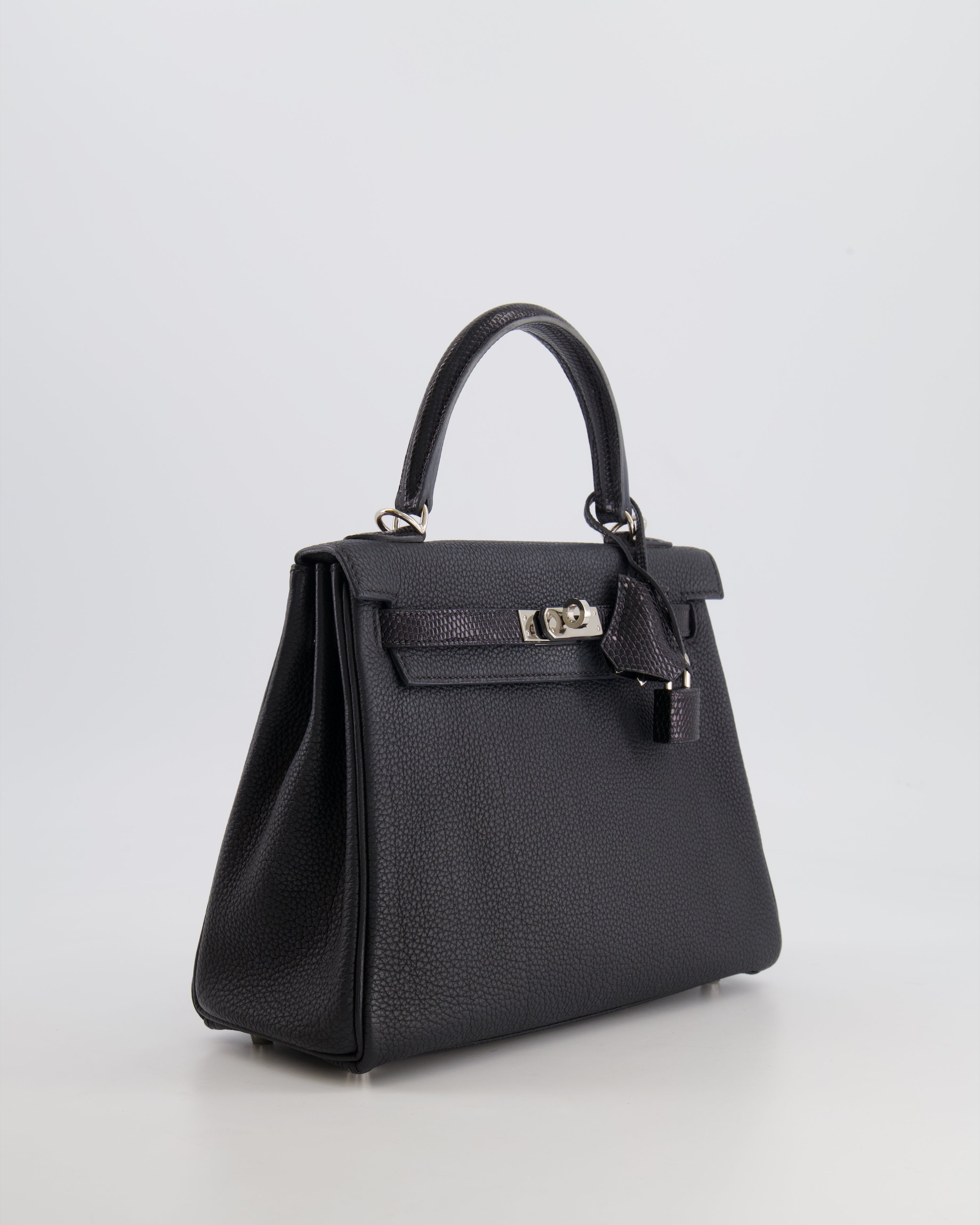 Kelly Touch Retourne 25cm Bag in Black Togo leather and Lizard with Palladium Hardware Kilta bags