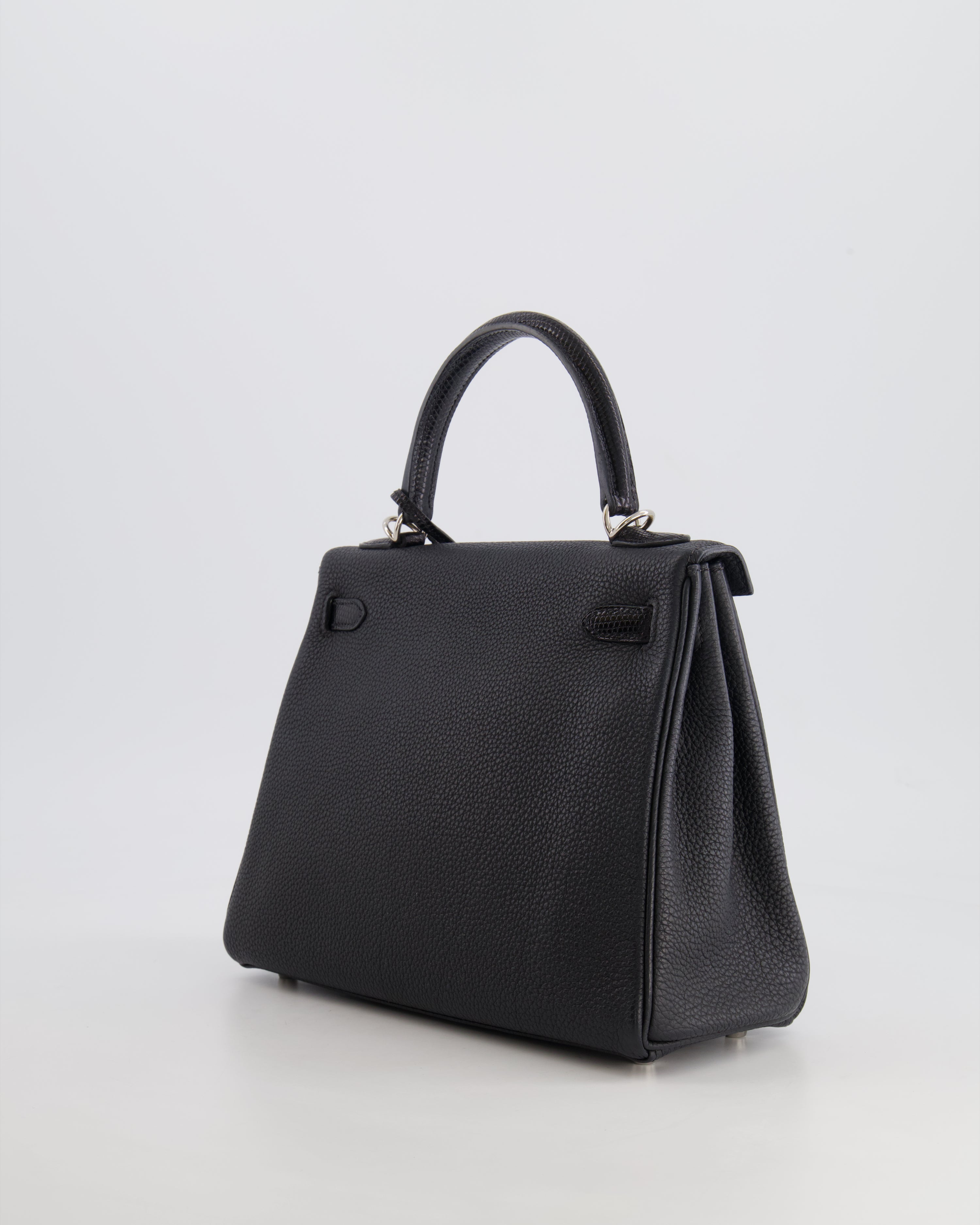 Kelly Touch Retourne 25cm Bag in Black Togo leather and Lizard with Palladium Hardware Kilta bags