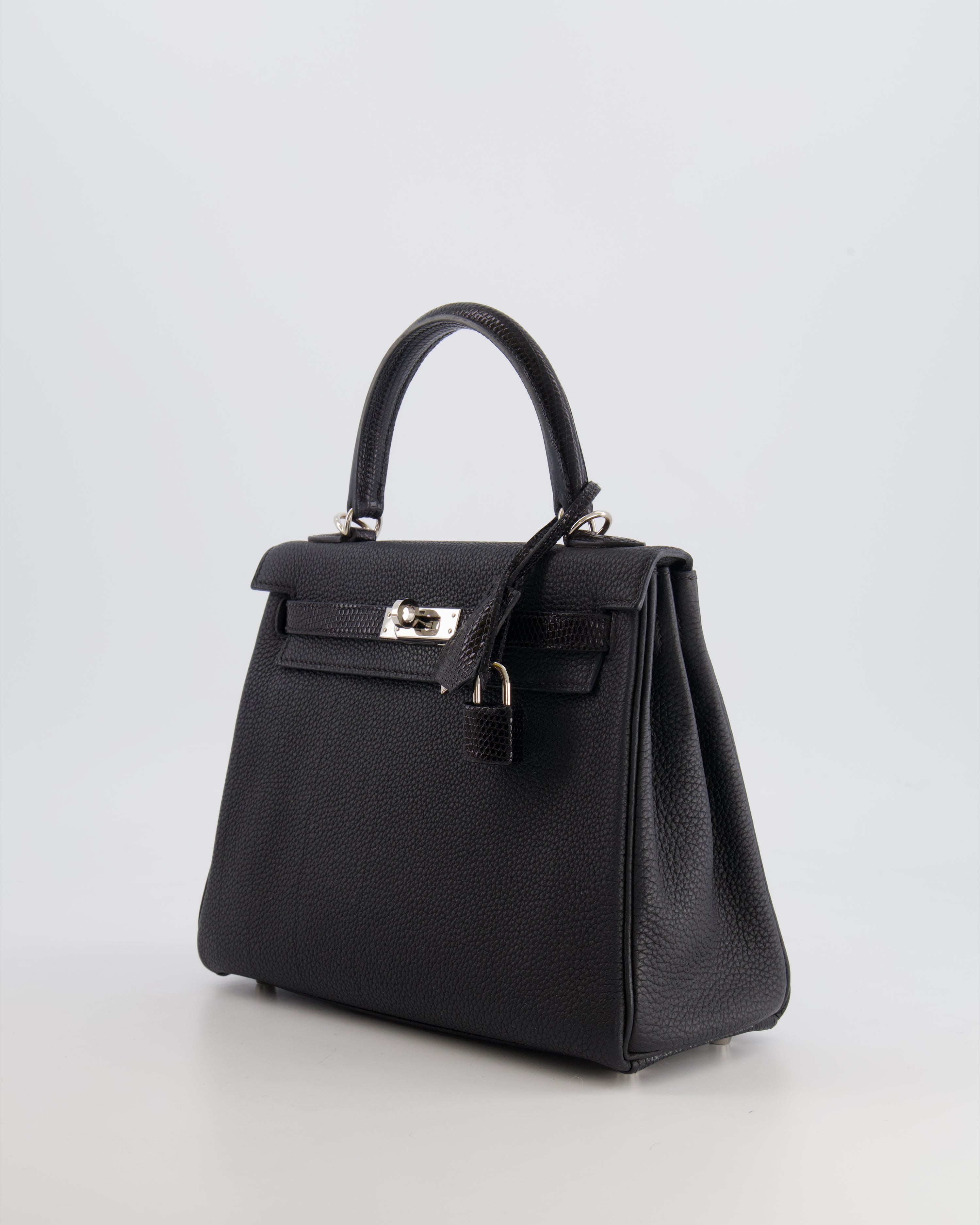 Kelly Touch Retourne 25cm Bag in Black Togo leather and Lizard with Palladium Hardware Kilta bags