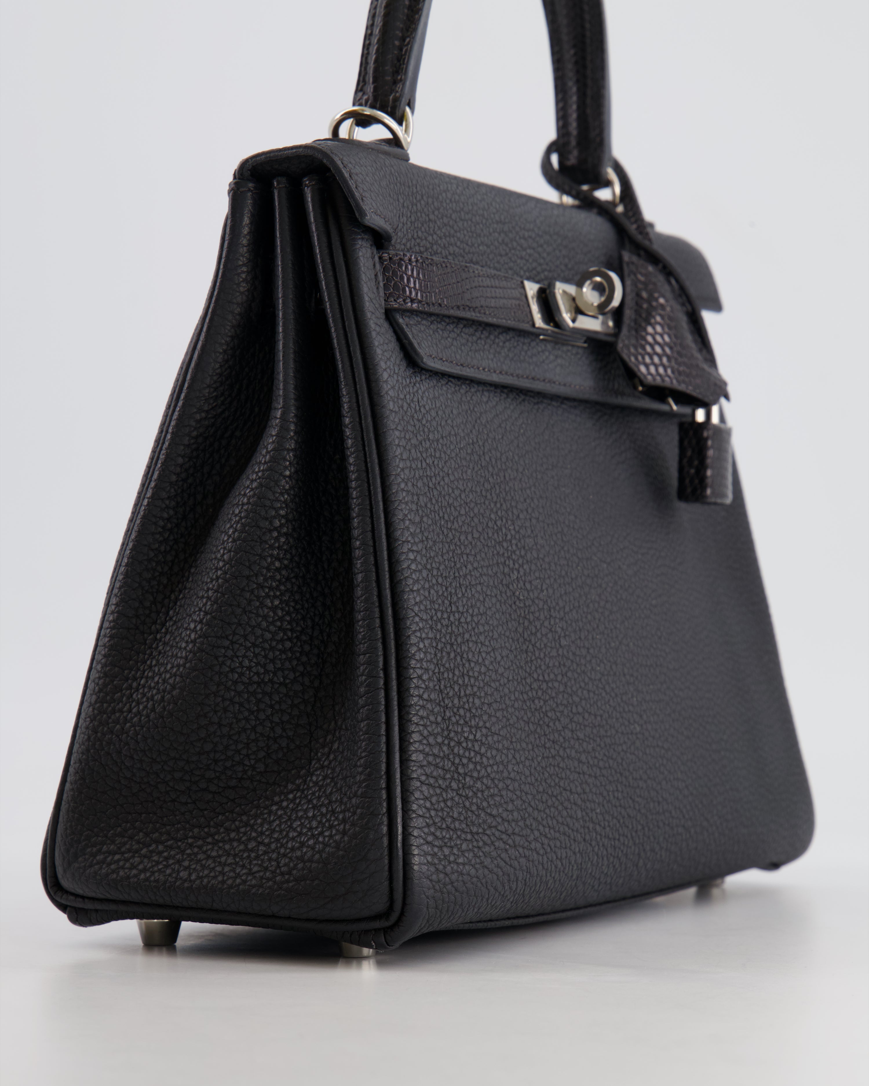 Kelly Touch Retourne 25cm Bag in Black Togo leather and Lizard with Palladium Hardware Kilta bags