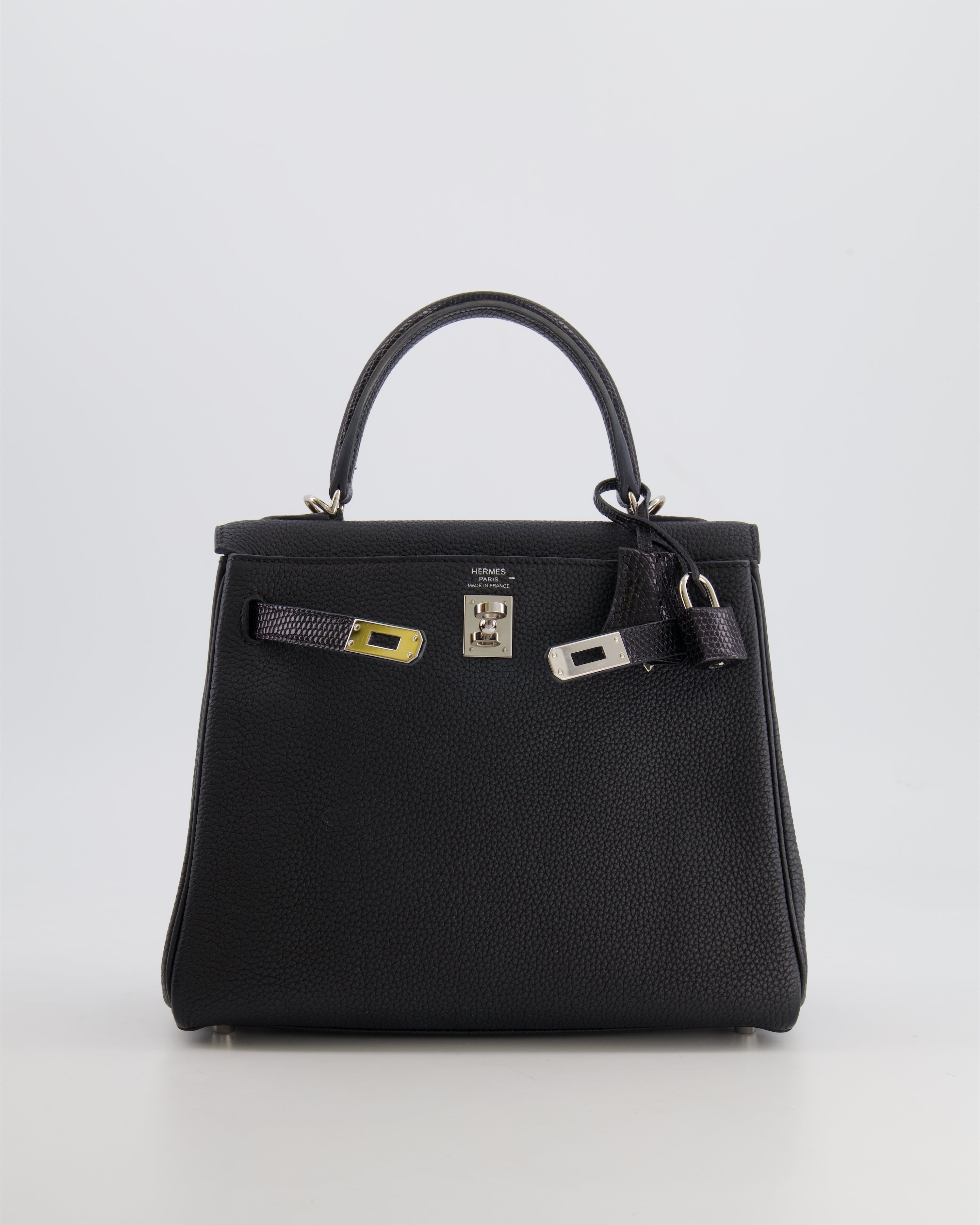 *RARE* Hermes Kelly Touch Retourne 25cm Bag in Black Togo leather and Lizard with Palladium Hardware - sneakerlandnet