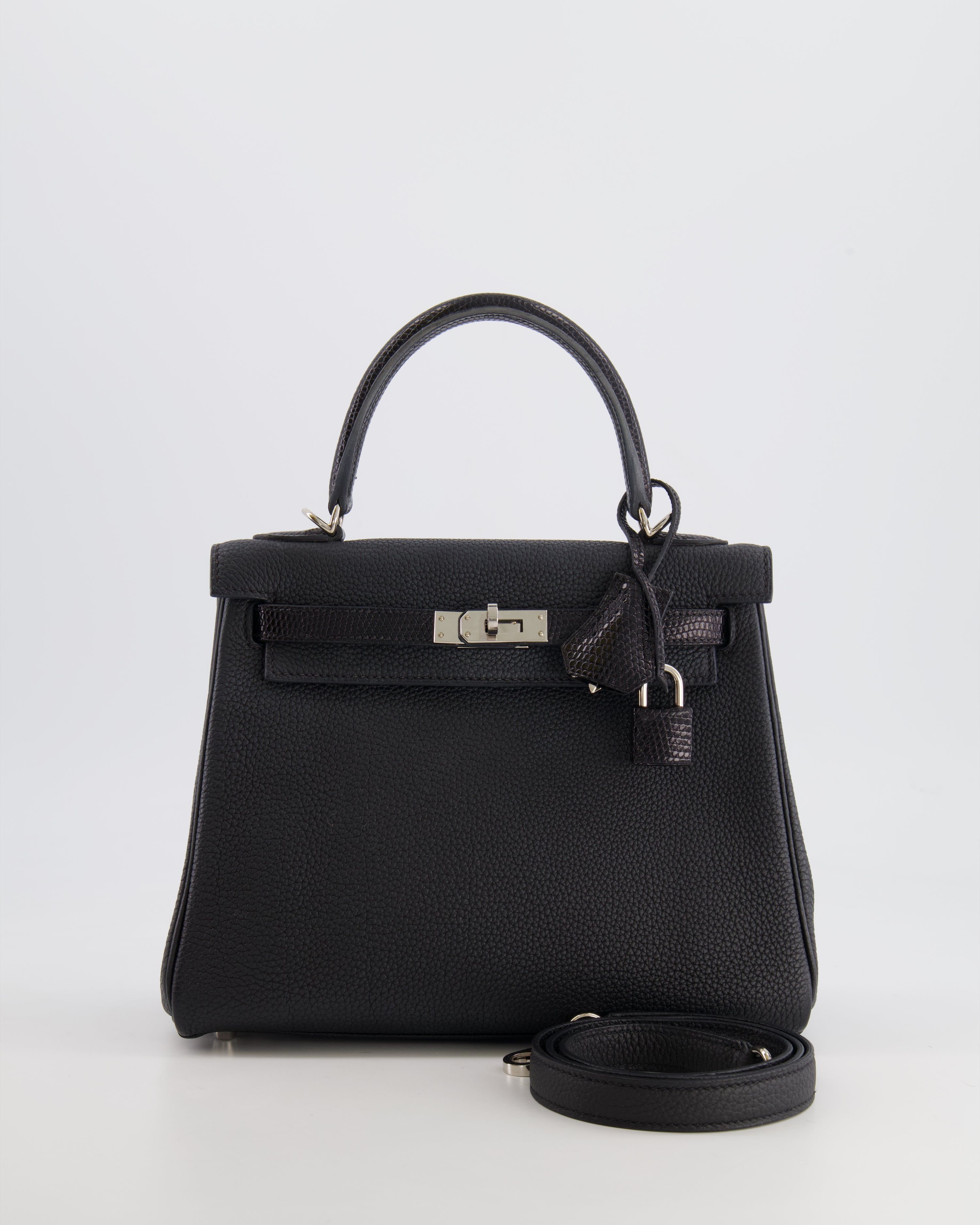 *RARE* Hermes Kelly Touch Retourne 25cm Bag in Black Togo leather and Lizard with Palladium Hardware - sneakerlandnet