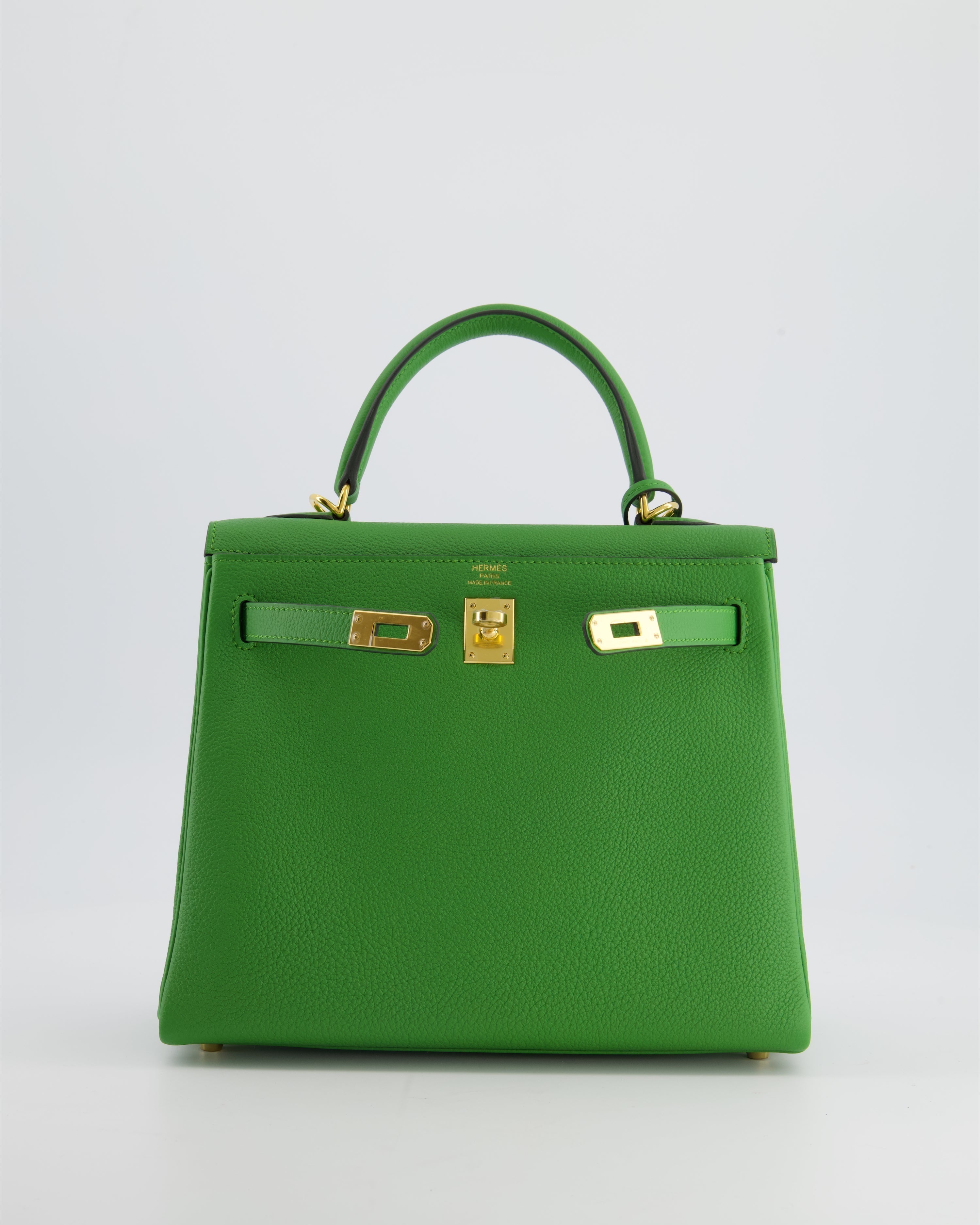 *RARE* Hermes Kelly Bag 25cm Vert Yucca with Togo Leather and Gold Hardware - sneakerlandnet