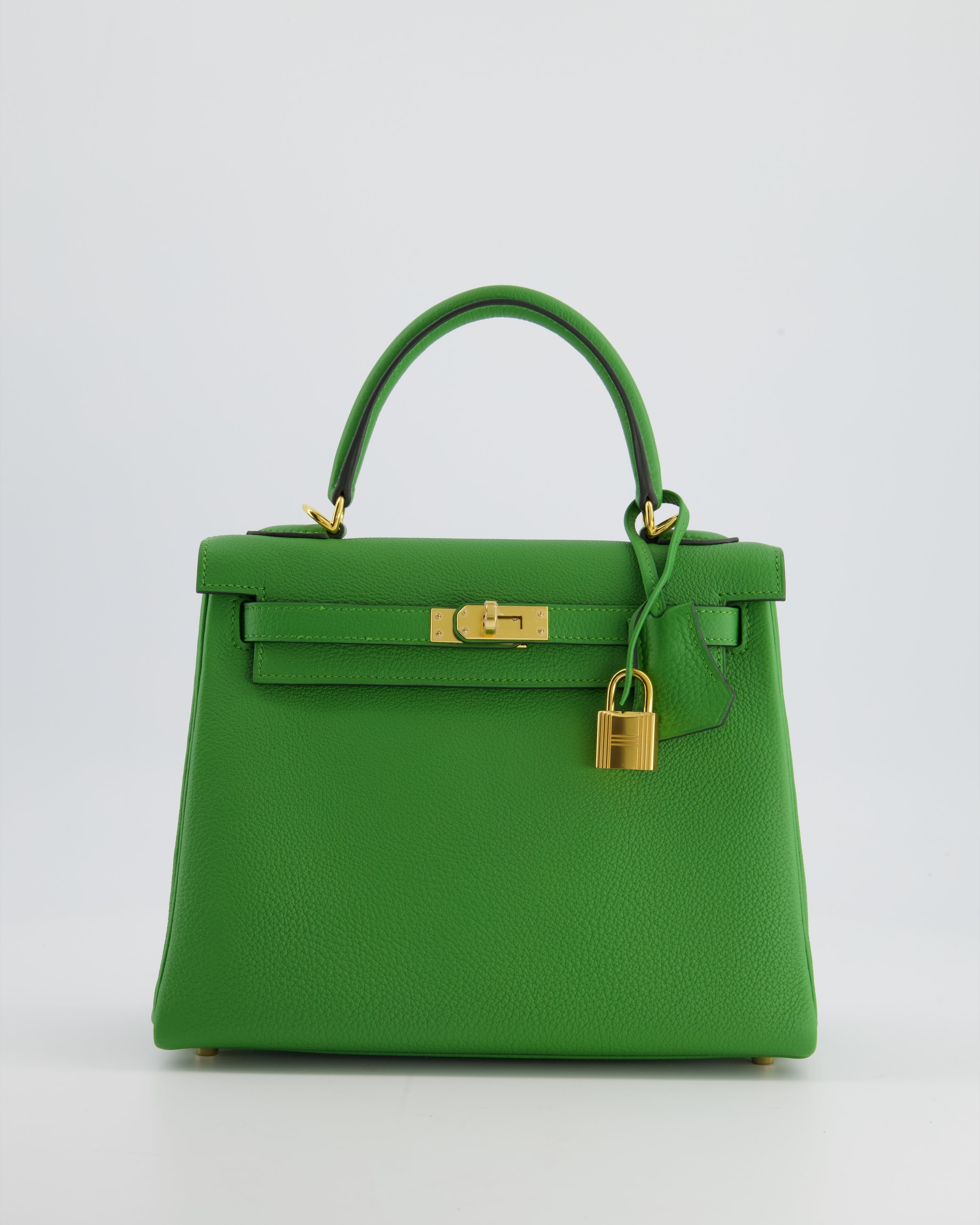 *RARE* Hermes Kelly Bag 25cm Vert Yucca with Togo Leather and Gold Hardware - sneakerlandnet