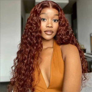 #33 Reddish Brown Color Water Wave 13x4 13x6 HD Lace Front Wigs Human Hair Pre Plucked - 1984brand