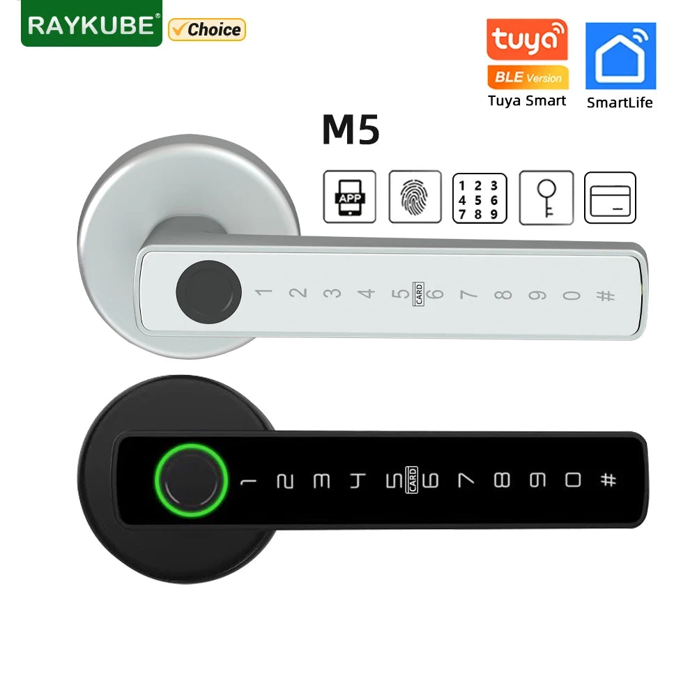 RAYKUBE M5 Tuya BLE Fingerprint Door Lock Digital Electronic Lock with Password/Key/IC Card/ Smartlife/ Tuya APP Unlock eprolo