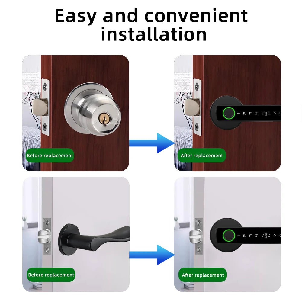 RAYKUBE M5 Tuya BLE Fingerprint Door Lock Digital Electronic Lock with Password/Key/IC Card/ Smartlife/ Tuya APP Unlock eprolo