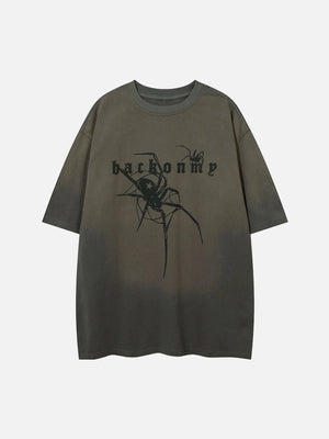 Retro Dark High Street Spider Pattern Foam T-shirt SP240320E0BN