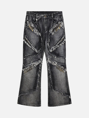 Retro Deconstructed Multi-Pull Heavy Duty Washed Distressed Tassel Micro-Large Jeans SP2404128B6N