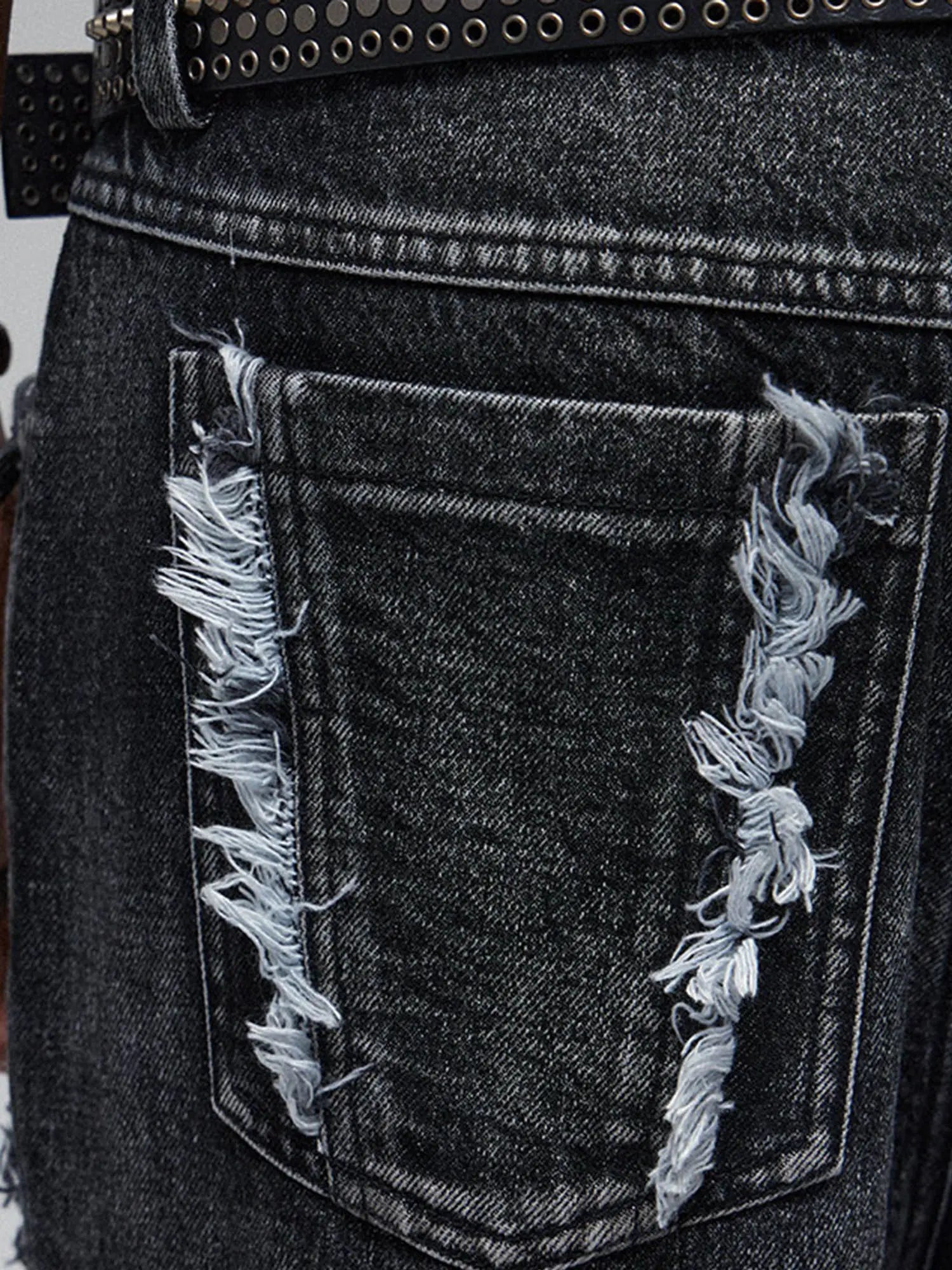 Retro Deconstructed Multi-Pull Heavy Duty Washed Distressed Tassel Micro-Large Jeans SP2404128B6N