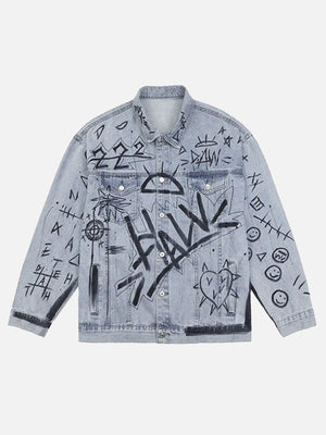 Retro Hand-painted Washed Graffiti Denim Jacket SP240409G5NR