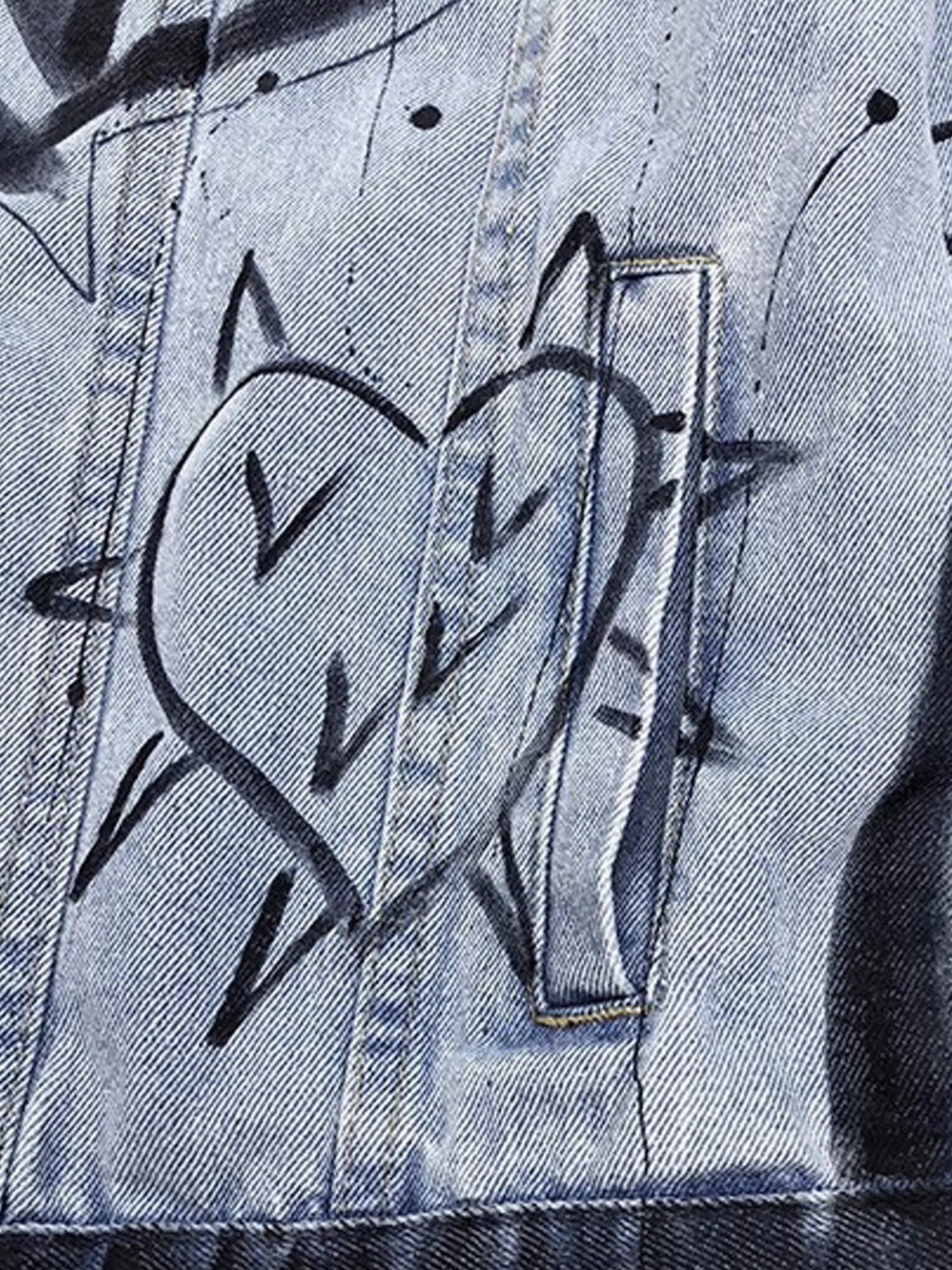 Retro Hand-painted Washed Graffiti Denim Jacket SP240409G5NR