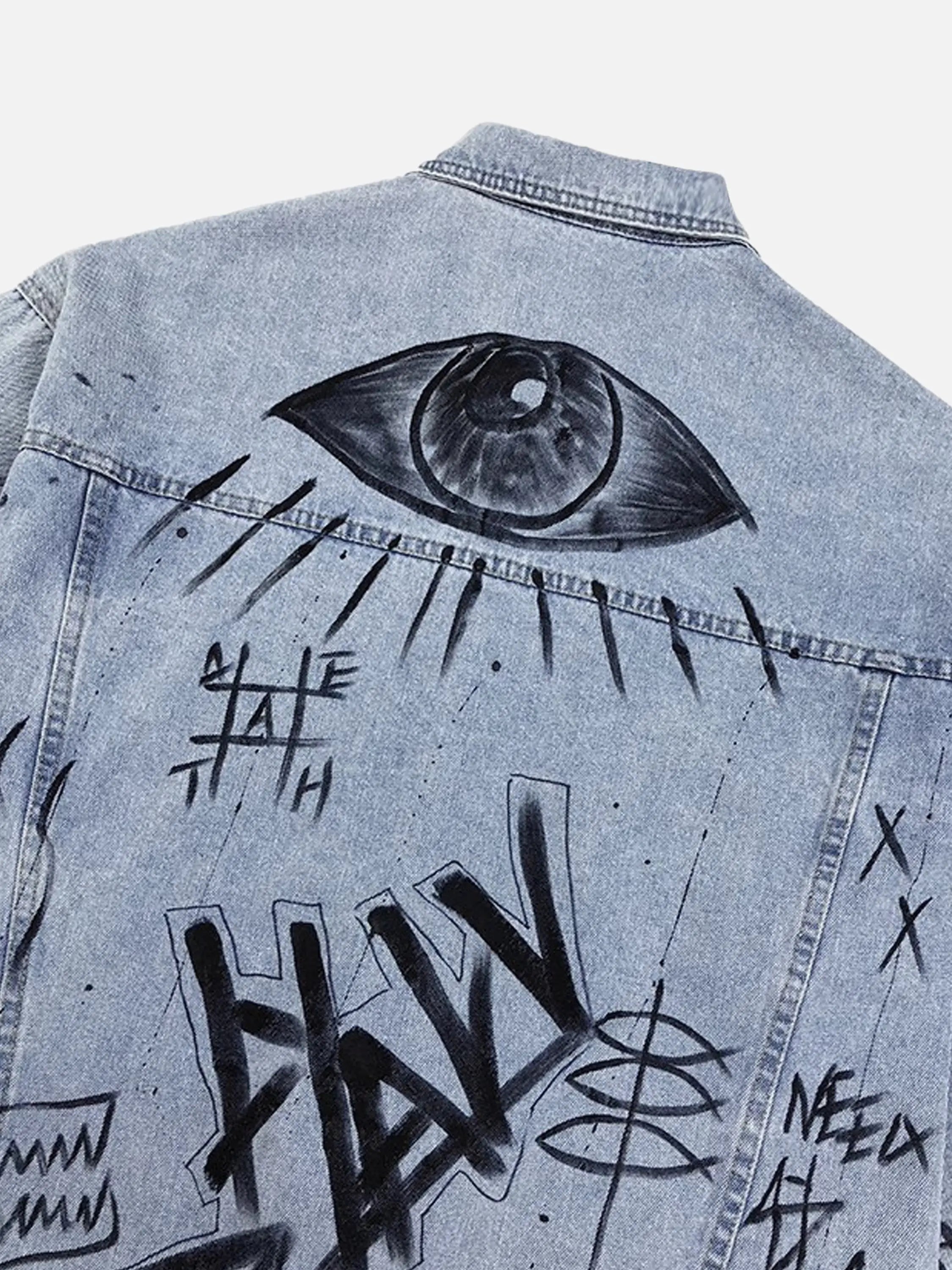 Retro Hand-painted Washed Graffiti Denim Jacket SP240409G5NR