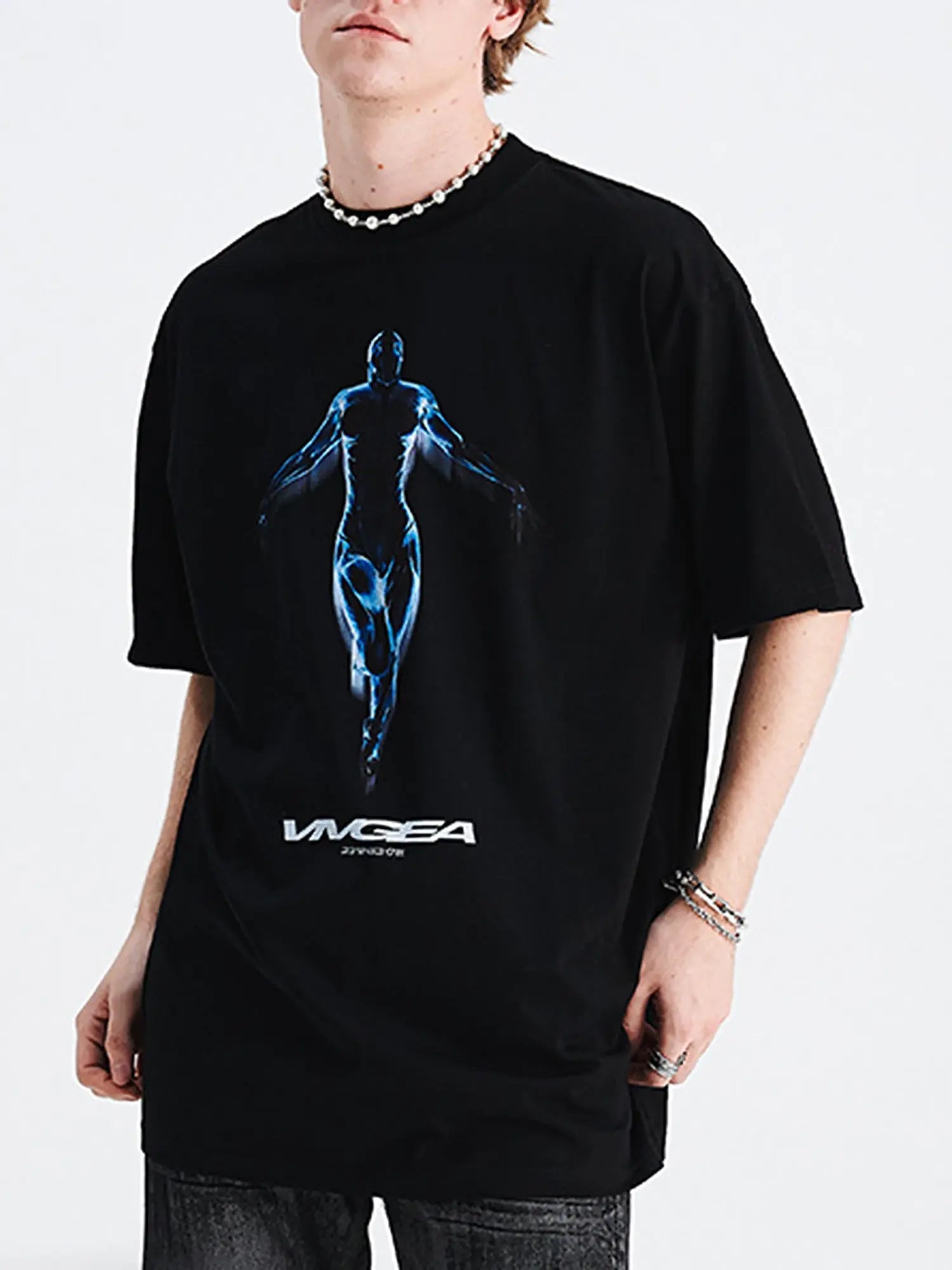 Sci-fi Metal Silhouette Loose Oversize T-shirt SP240320CWR5