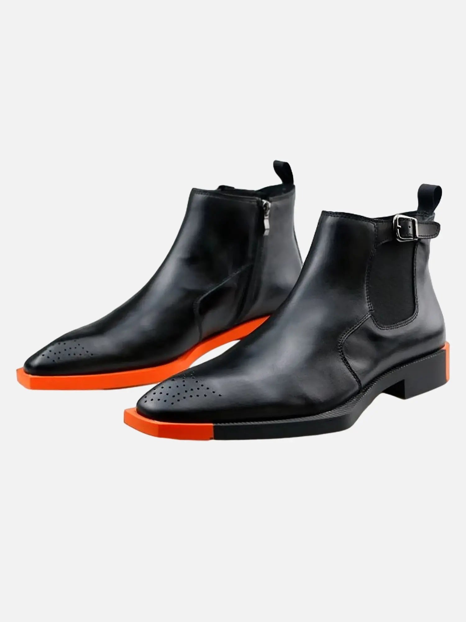 Shaped Square Toe Cowhide Elastic Chelsea Boots SP240314WADH