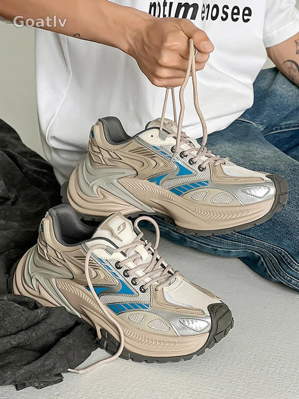 Sneakerhill Mesh Contrast Color Platform Sneakers - 1984