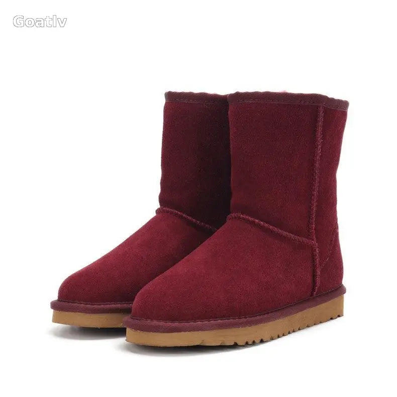 Snow boots, women's winter shoes, Sangpo cotton boots, snow cotton genuine leather, mid length women's shoes - 1984