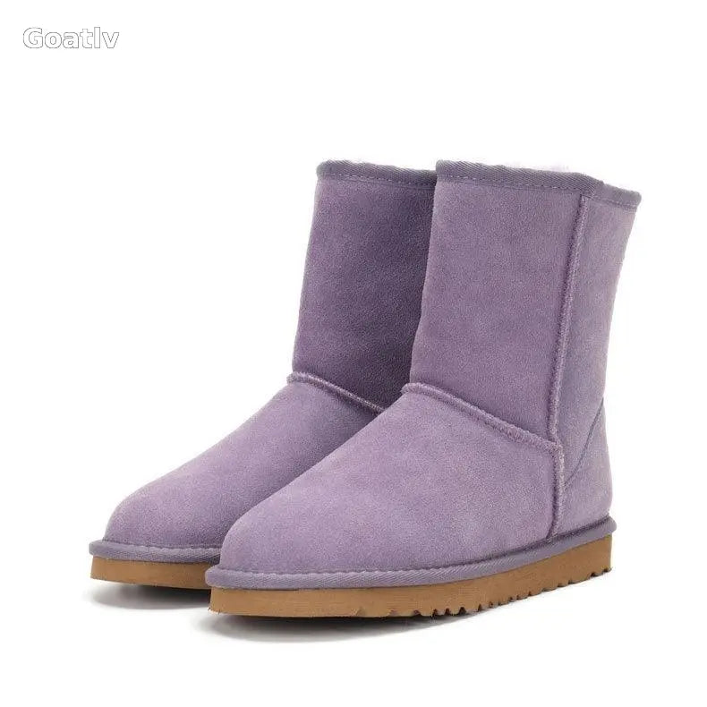 Snow boots, women's winter shoes, Sangpo cotton boots, snow cotton genuine leather, mid length women's shoes - 1984
