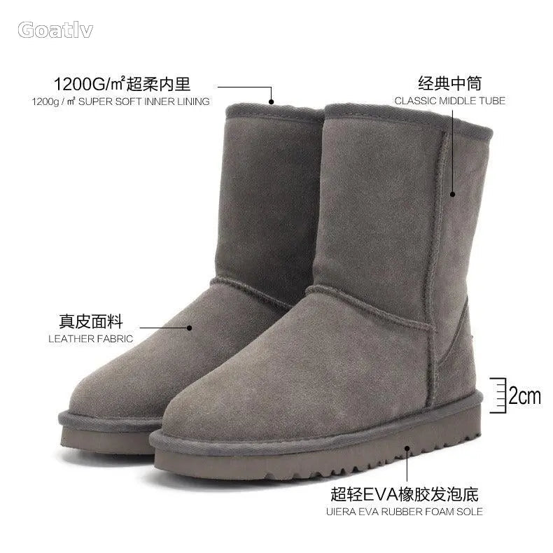 Snow boots, women's winter shoes, Sangpo cotton boots, snow cotton genuine leather, mid length women's shoes - 1984