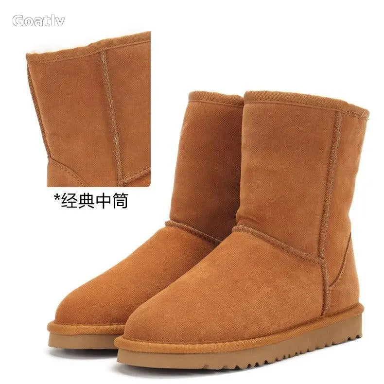 Snow boots, women's winter shoes, Sangpo cotton boots, snow cotton genuine leather, mid length women's shoes - 1984