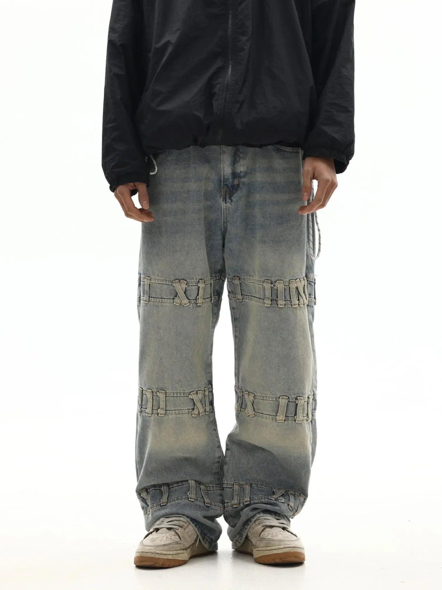 Street Fashion Creative Trouser Loop Design Washed Jeans SP2403256I6S