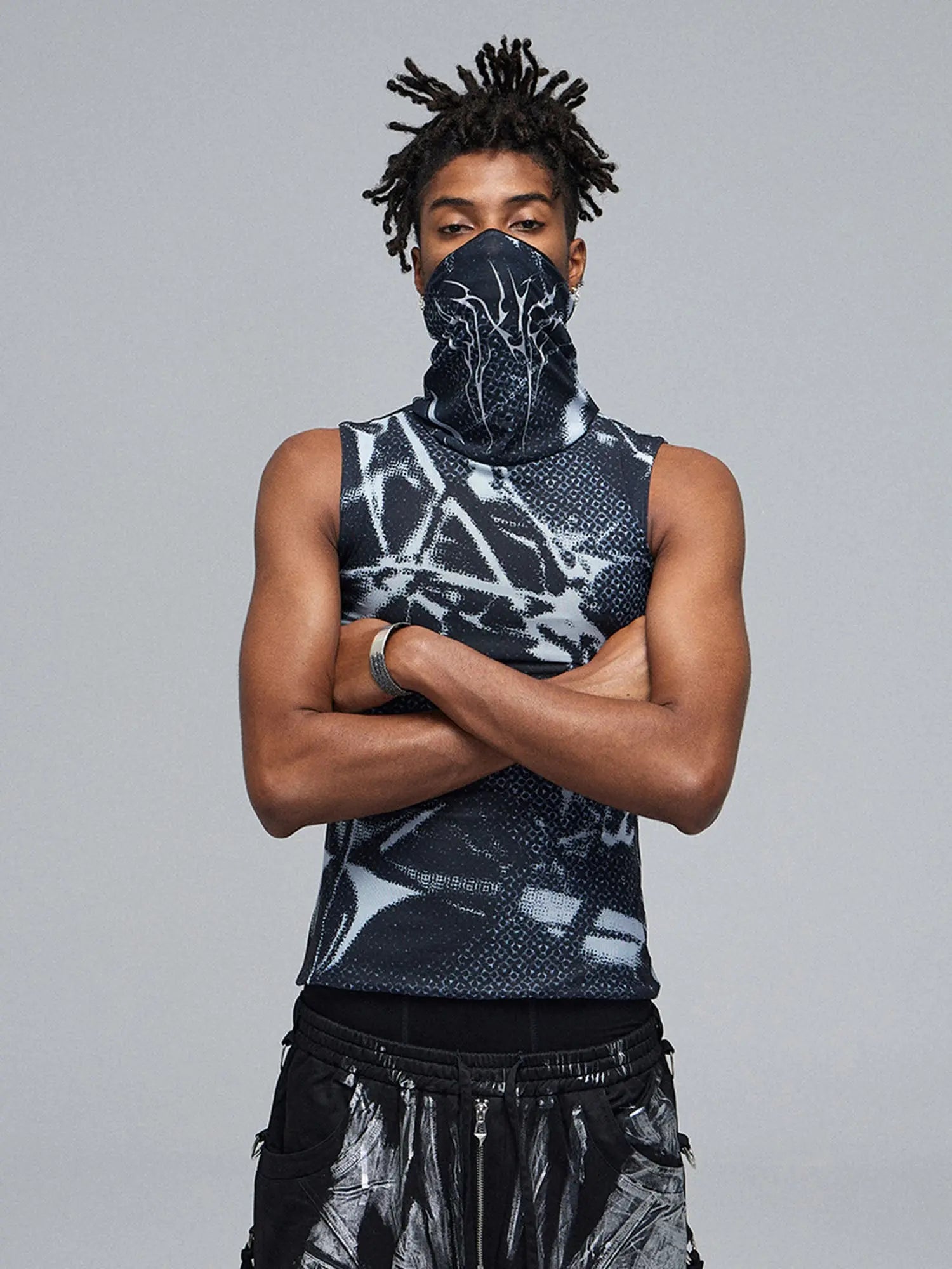 Street Hip Hop Elastic Face Mask All Over Printed Mesh Vest Tank Top - 1992 SP240408EKNH