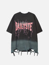 Street Hip-hop Washed Cut Letter Star T-shirt SP240320Y3DY