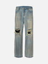 Street Retro Washed And Distressed Hip Hop Straight Jeans SP240412S6W6