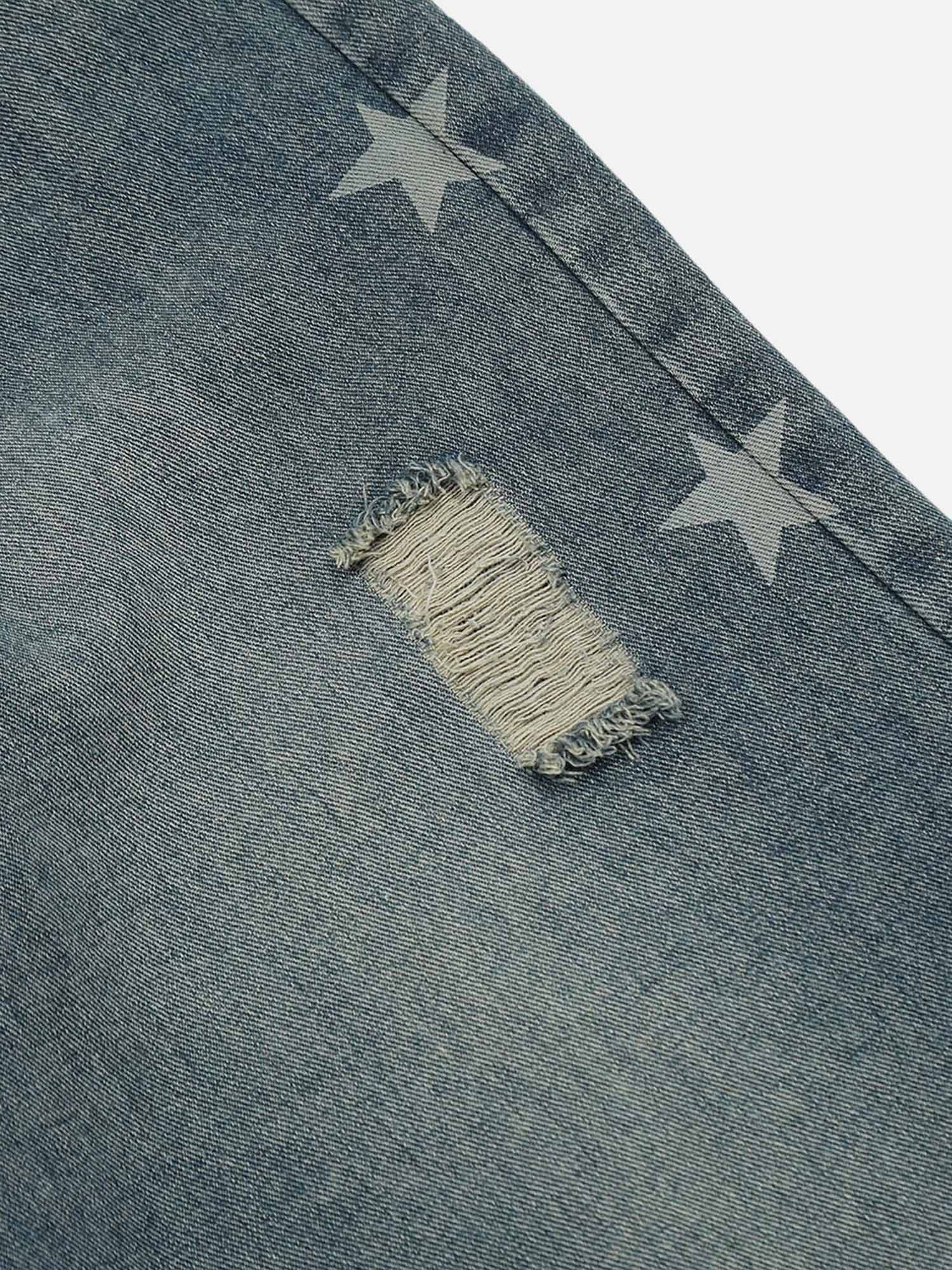 Street Star Print Distressed Shaggy Jeans SP240325PTJH