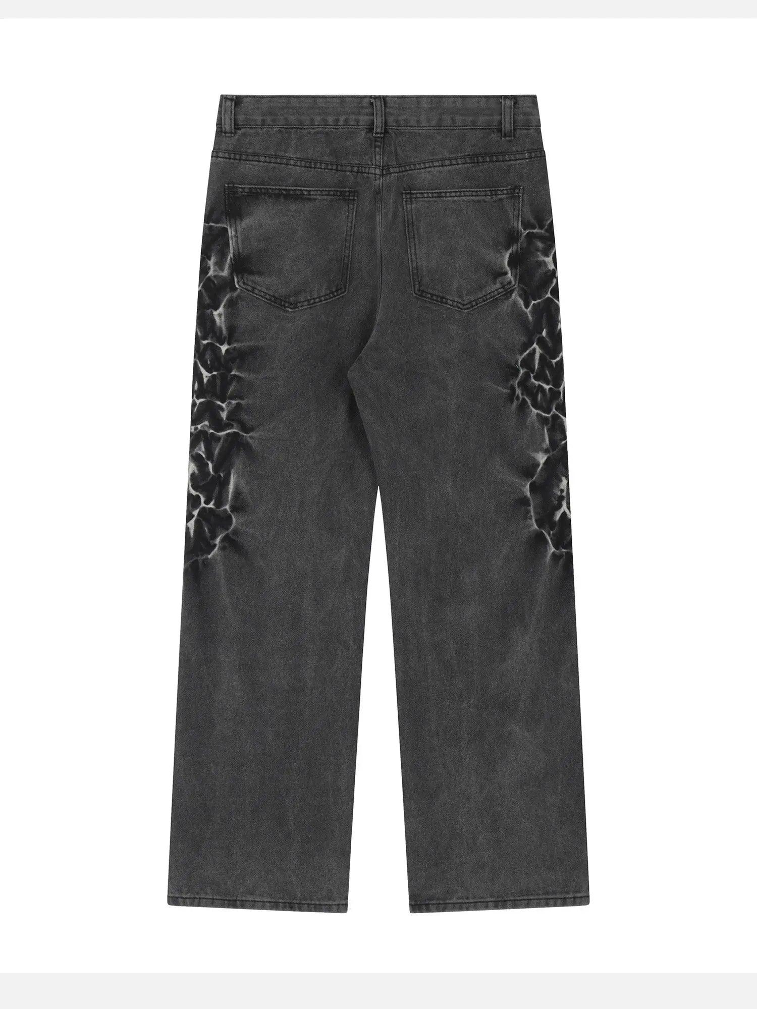 Street Trend Washed Dark Distressed Design Jeans SP240325M1GS