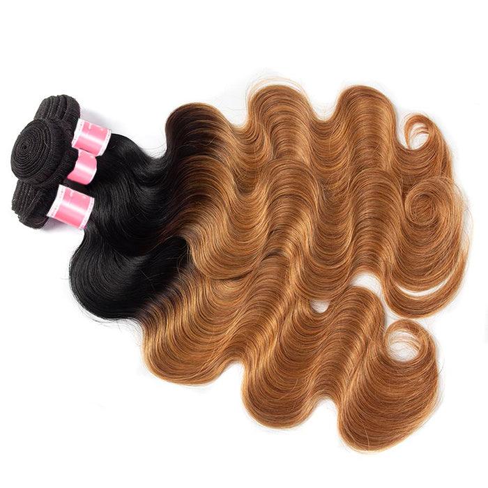 Ombre T1b/27 Body Wave 3 Bundles with Closure Free Part Virgin Human Hair Free Part hermosahair