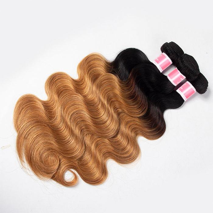 Ombre T1b/27 Body Wave 3 Bundles with Closure Free Part Virgin Human Hair Free Part hermosahair