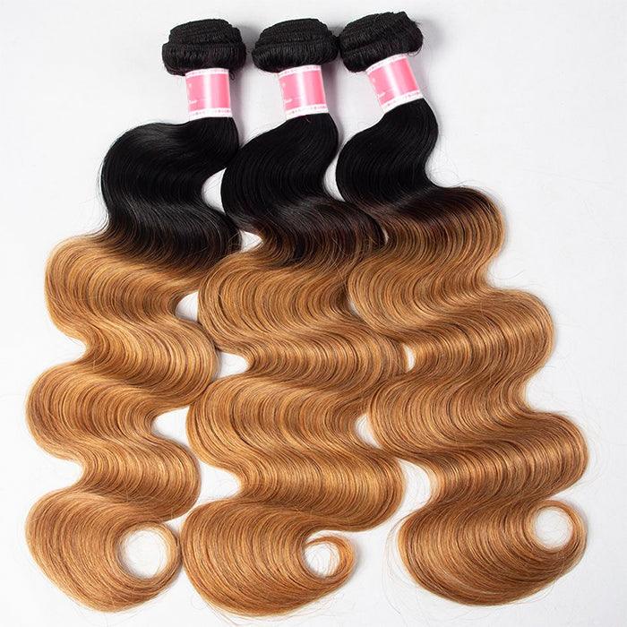 Ombre T1b/27 Body Wave 3 Bundles with Closure Free Part Virgin Human Hair Free Part hermosahair