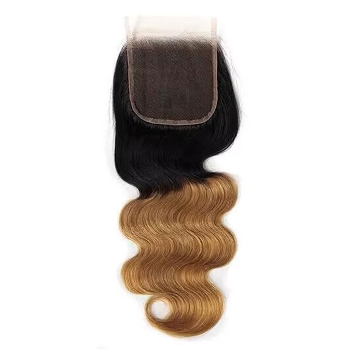 Ombre T1b/27 Body Wave 3 Bundles with Closure Free Part Virgin Human Hair Free Part hermosahair