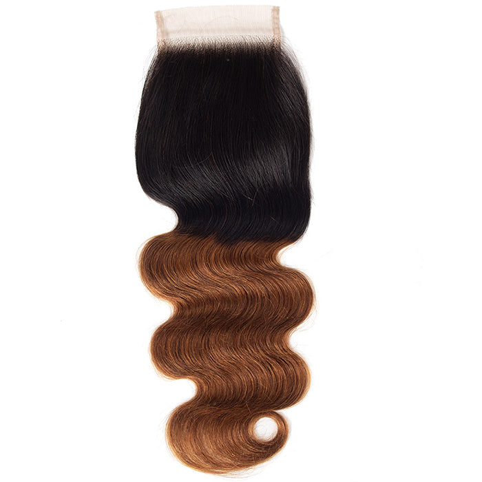 Ombre T1b/30 Body Wave 3 Bundles with Closure Free Part Virgin Human Hair Free Part hermosahair