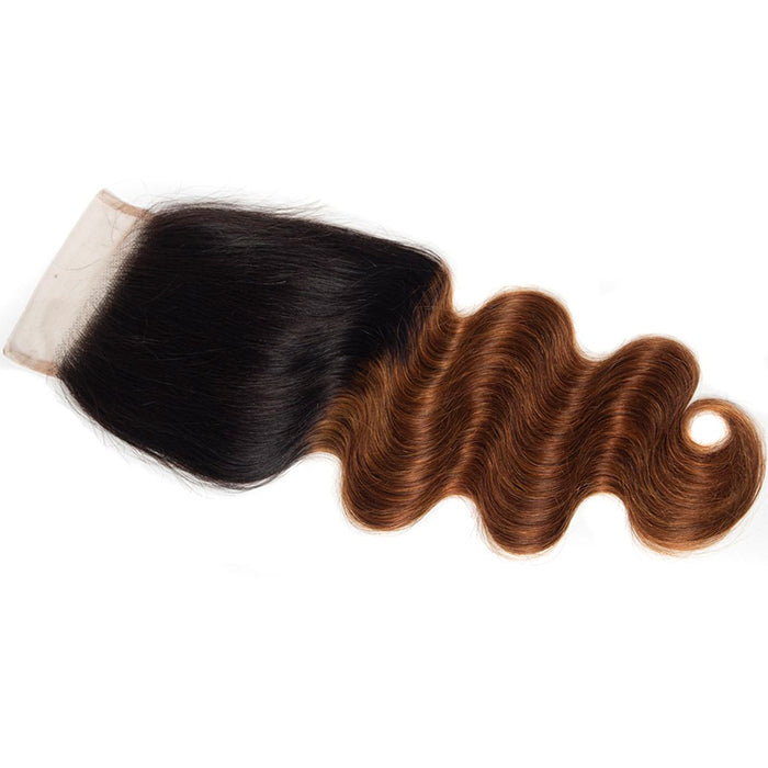 Ombre T1b/30 Body Wave 3 Bundles with Closure Free Part Virgin Human Hair Free Part hermosahair