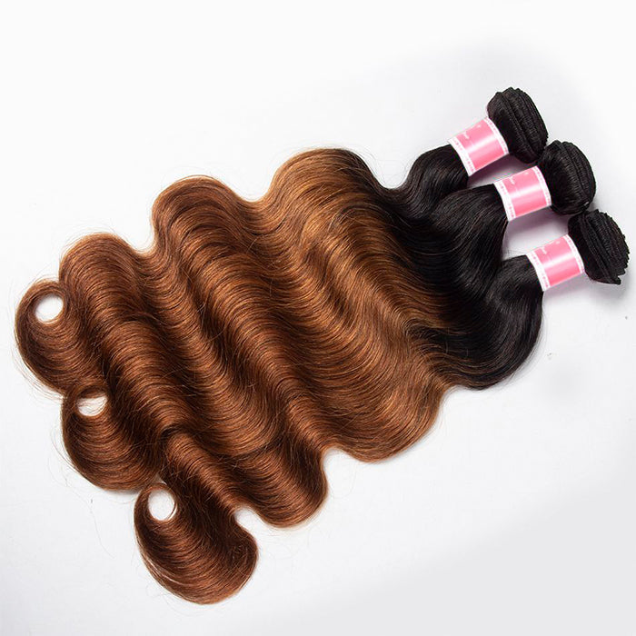 Ombre T1b/30 Body Wave 3 Bundles with Closure Free Part Virgin Human Hair Free Part hermosahair