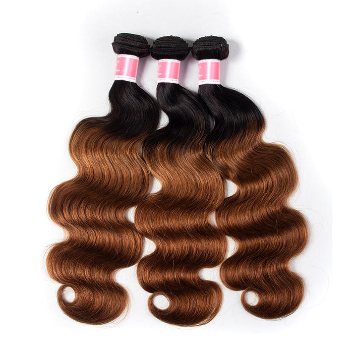 Ombre T1b/30 Body Wave 3 Bundles with Closure Free Part Virgin Human Hair Free Part hermosahair