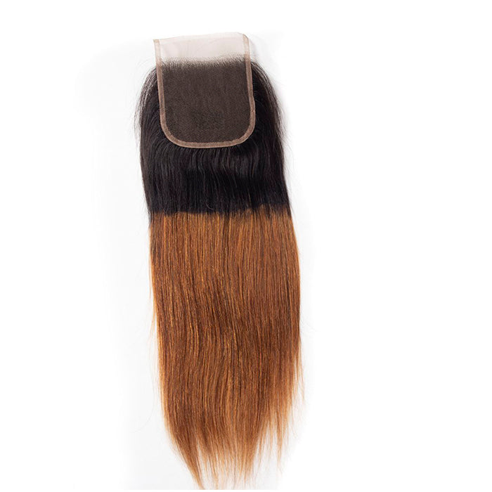 Ombre T1b/30 Straight Hair 3 Bundles with Closure Free Part Virgin Human Hair Free Part hermosahair